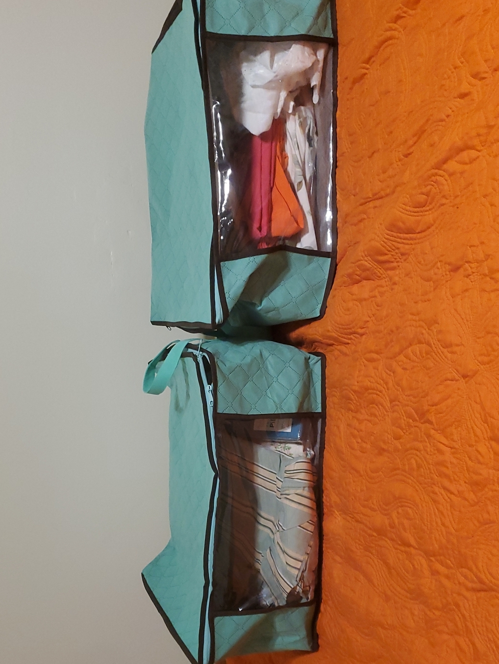 2 Large Storage Bags with Clear Windows, Handles, & Zipper Closures